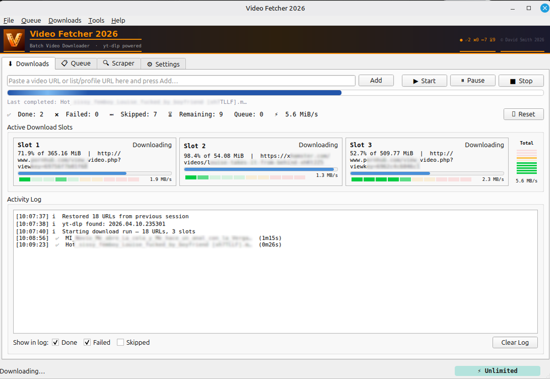 Video Fetcher 2026 — Active Downloads